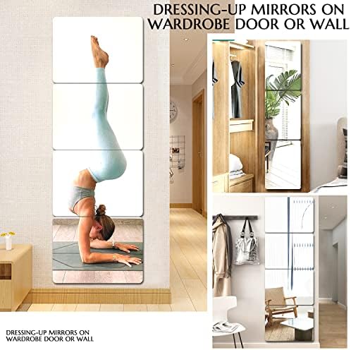 EONAZE Self Adhesive Mirror Tiles Glass Mirror Stickers Square Wall Mirrors Stick on Mirrors for Wardrobe Doors Walls Decorations for Bedrooms Living Room Hallway