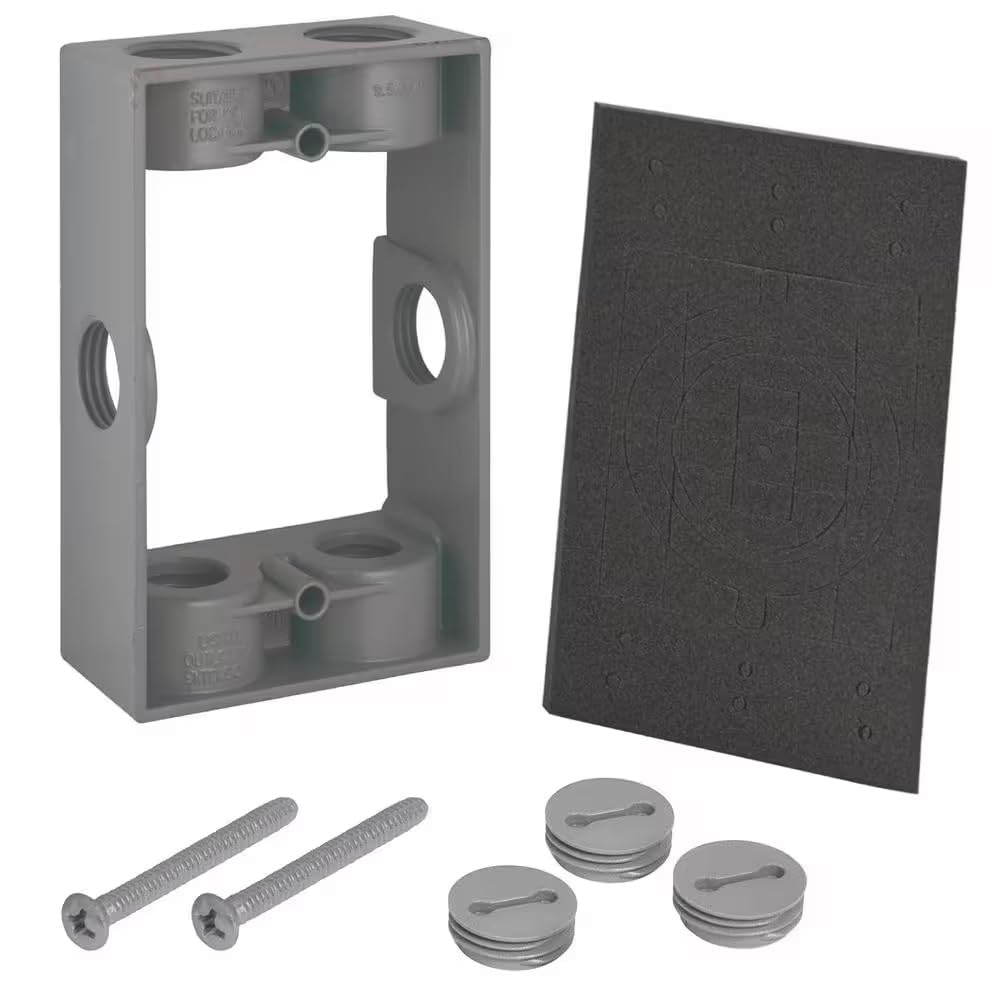 Commercial Electric 1-Gang Metal Weatherproof Electrical Outlet Box Extension Ring with (6) 1/2 inch Holes, Gray 12233-6X
