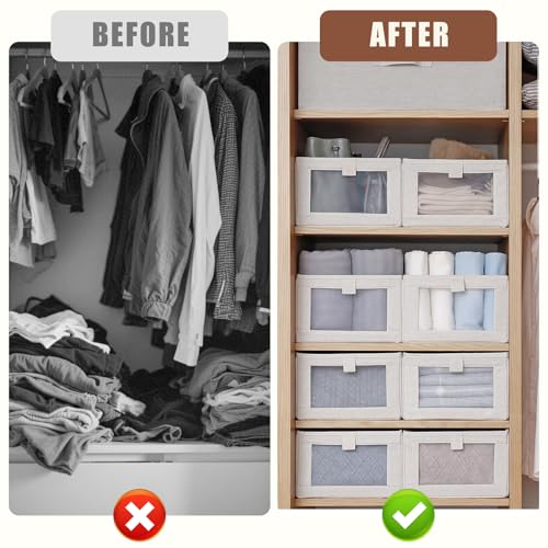 lompyeu Aufbewahrungsbox,3er Set Boxen Aufbewahrung,Faltbox Aufbewahrungskiste Ordnungsbox mit Transparentem Sichtfenster,für Regale, Schränke, Spielzeug und mehr(40 x 27x 17cm)