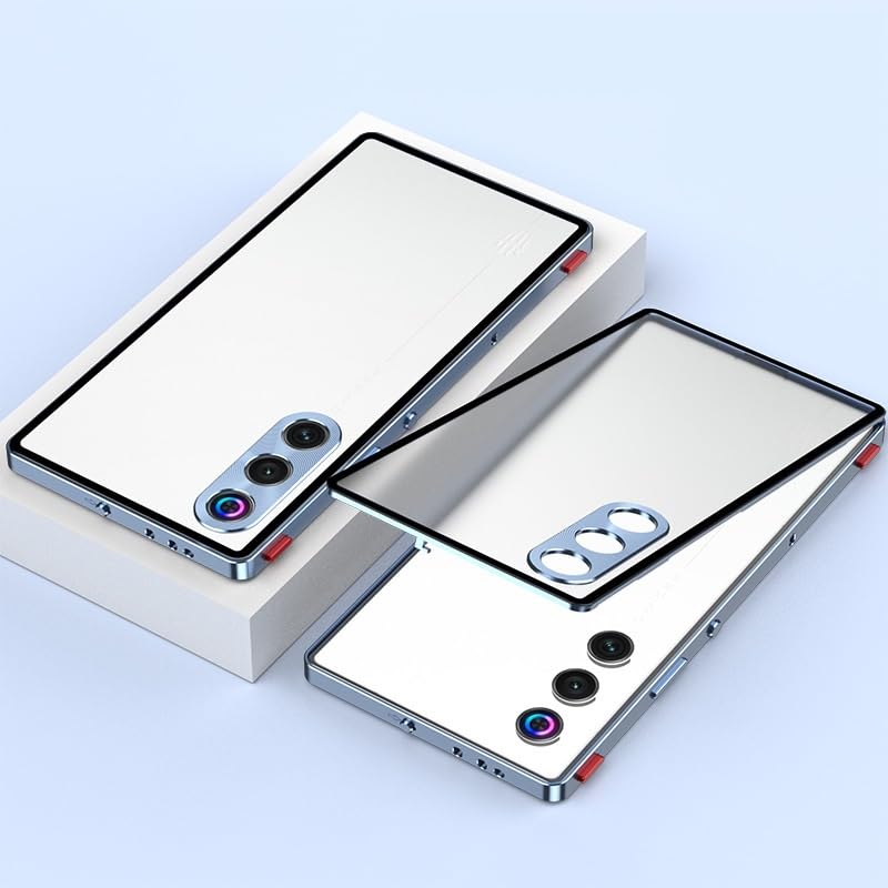 Gruattreay Case for ZTE Nubia Red Magic 10 Air, Aluminium Alloy Metal Frame Matte Frosted Translucent Hard Back Shockproof Protective Cover for Nubia RedMagic 10 Air (Blue)