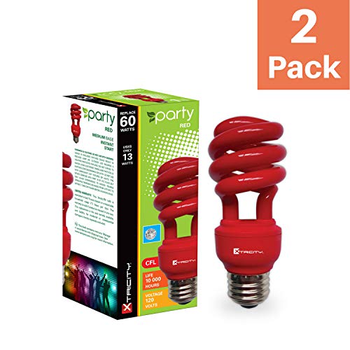 Xtricity Cfl Compact Fluorescent Red Light Bulbs Colored Light Bulb, T2 Spiral, 13W (60 Watt Equivalent), E26 Medium Base Red Light Bulbs Indoor/Outdoor 120V, Ul Listed, Red (2 Pack) #TOP1