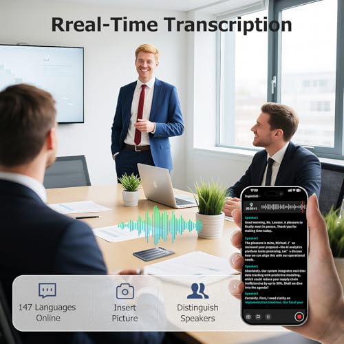 Image of AI Voice Recorder, Note Voice Recorder with No Subscription, AI Transcription, Summarize, Translation with 147 Languages, Smart Noise Cancellation, App Control, 64GB Audio Recorder for Meetings Calls