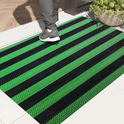 Image of Double Colour Anti Skid & Multipurpose /Bathroom Mat /Shower Mat /Carpet /Rugs /Rainmat /Swimming Pool Mat|Waterproof Doormat for Indoor /Outdoor Home Office Entrance| (Green-Black, 2x15Ft)