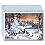 Crown Point Graphics 30 Count Boxed Christmas Woods Cards, Animal Holiday Greetings with Glitter Accents