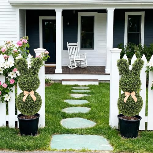 Image of Boxwood Bunny Topiary, 36 Inch Artificial Rabbit Tree for Easter Decor, 3FT Faux Bunny Shape Topiary for Indoor&Outdoor, Porch Decor