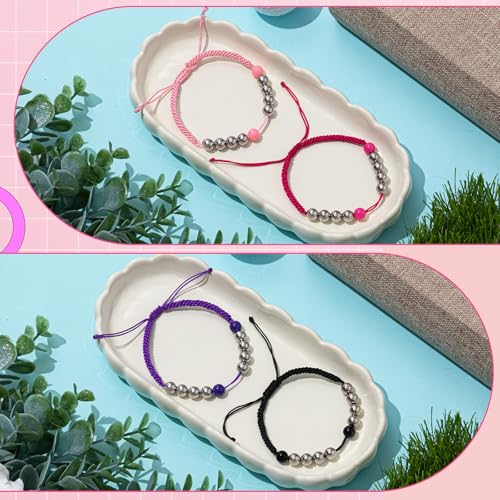 Quelay Set of 4 Multicolor Golf Stainless Steel 10 Beads Score Counter Bracelet with Leather Protective Bags Adjustable Golf Stroke Counting Bracelet Round Score Tracker Accessories2