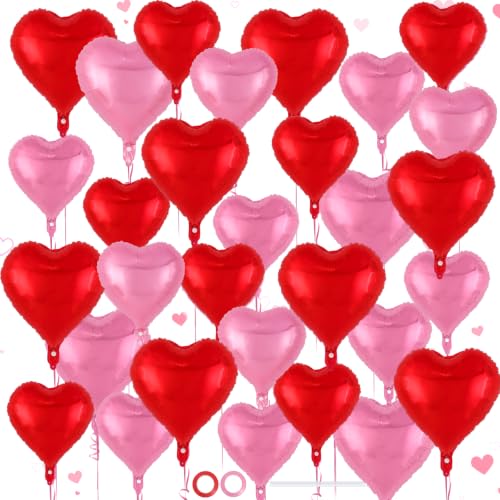 Image of 50 Pcs Red Pink Heart Balloons,5 Inch and 10 Inch Heart Foil Balloons Love Balloon Valentine Balloon for Birthday Party Wedding Engagement Party Baby Shower Valentine Day Decorations