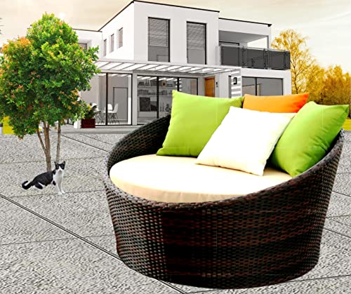 Image of DEVOKO Outdoor Pool Side, Garden, Balcony, Porch, Backyard, Terrace, Patio, Beach Round Sofa Wicker and Rattan Daybed Furniture Set (Darkbrown and Off White