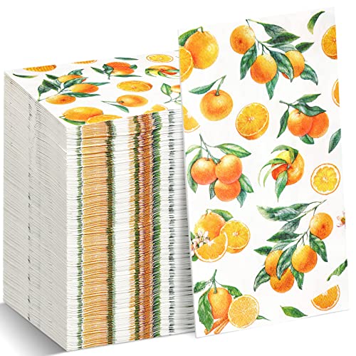 Funrous Orange Napkins Citrus Napkin Summer Guest Paper Napkins with Oranges Disposable luncheon Dinner Orange Napkin for Table Restroom Bathroom Wedding Shower Orange Fruit Party Supplies (100 Pcs)