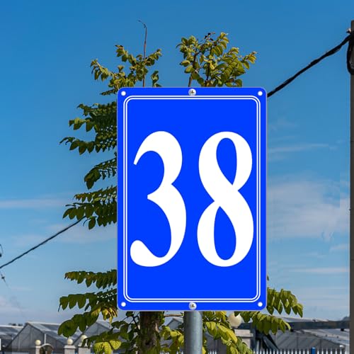 Image of Premium Aluminum Number Signs 38, Metal 12 inch X 8 inch Blue Numbered Signs Outdoor for Parking Lots, Floor, Dock, Court, Aisle, Field, High Visibility, No Fade, Weather-resistant