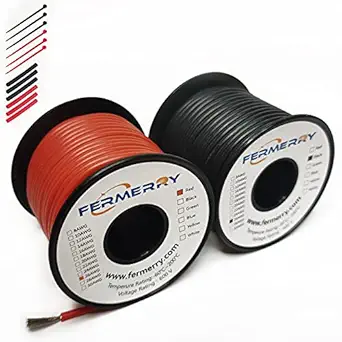 Fermerry 26 AWG Stranded Wire Boat Electrical Wire 26 Gauge Silicone Hook up Wire Kit Black and Red 100Ft Each Flexible Tinned Copper (Balck and Red 100FT Each, 26AWG)