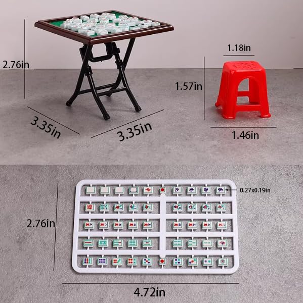 Set miniatura mesa y sillas Mahjong tradicional chino miniatura 2