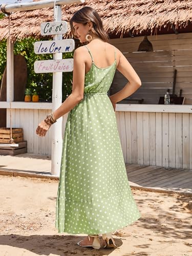 BROVAVE Women's 2026 Summer Casual Boho Sundress Polka Dot Spaghetti Strap V Neck Flowy Midi Dresses