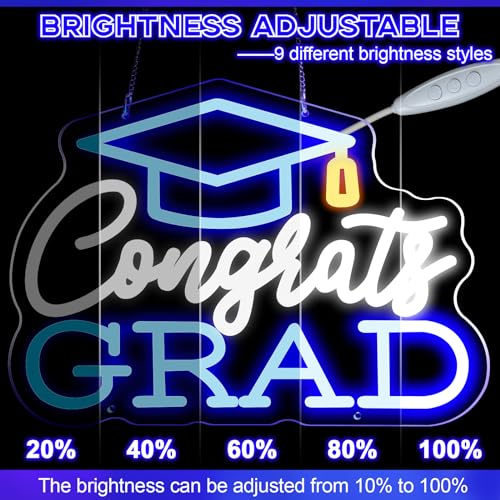 Rossesay 2026 Congrats Grad Neon Sign with Hat 15.7 x 11.4 in Blue LED Light Stylish Congratulations Sign Graduation Decoration USB Powered Photo Backdrop for Room Celebration Wall Decor by Rossesay - Used condition - Image 3