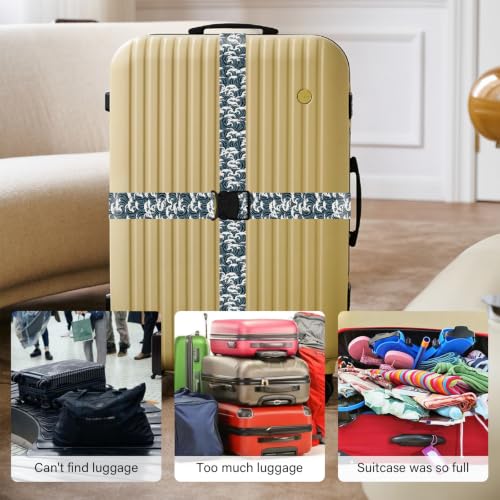 Image of Luggage Straps for Suitcases, Travel Adjustable Belt with Quick Release Buckle, Heavy Duty Nylon Bag Packing Strap, Unique Bright Identifiers Business Travel Accessories (2 Pack) - Blue Wave