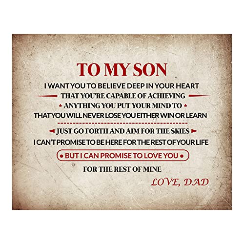 AMERICAN LUXURY GIFTS To My Son - Love Dad' Heartfelt Inspirational Typography Wall Art for Son's Room, Office, or Home Decor Gift from Father - 10x8 Unframed Print