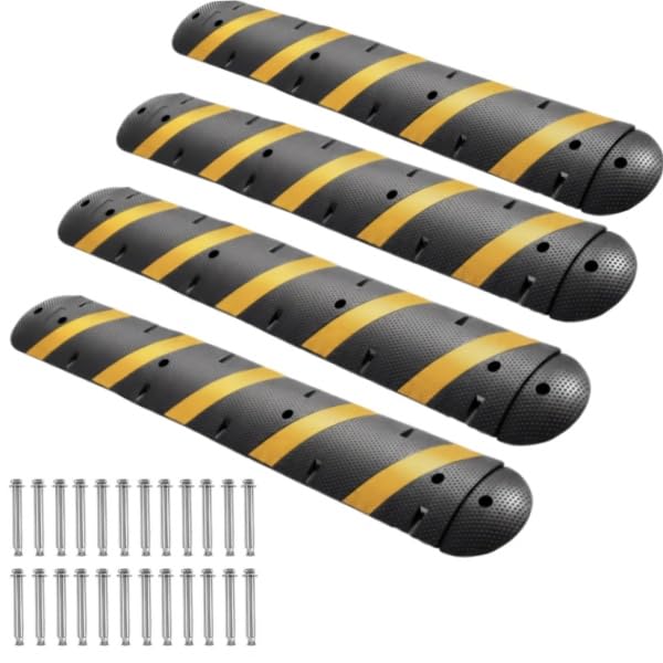 Image of 4 Pack 7 FT Rubber Speed Bump with 8 End Caps, 84 inch Speed Bumps for Driveway | 25,000 Lbs Capacity Heavy Duty Speed Hump for Low Cars, RVs, Parking Lots, Residential Streets, Asphalt, Concrete, Gravel