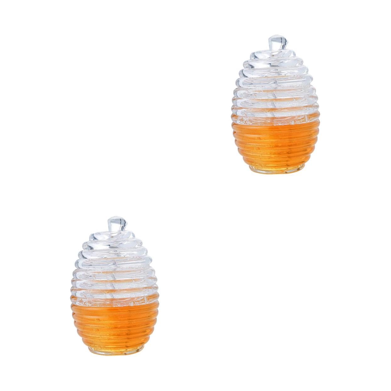 GRIRIW 2pcs Jar for Syrup Storage Pot Acylic Honey Jar Juice Dispenser Honey Container Glass Dipper