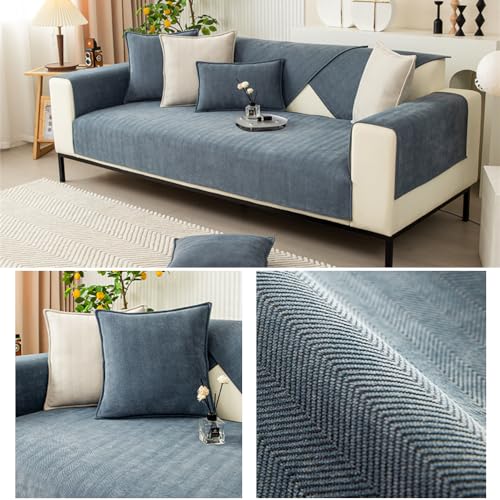 NUODWELL Herringbone Chenille Sofa Cover 1/2/3/4 Seater, Furniture Protector Couch Cover Universal Non-Slip L Shape Couch Cover Quilted Corner Slipcovers for Living Room (Grey Blue, 110 * 240cm) - Image 4