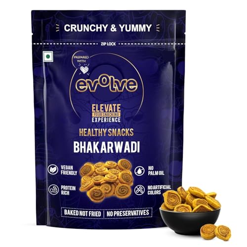 Evolve Snacks Healthy Baked Bhakarwadi | The Perfect Crunchy Treat | High in Fiber | Low in Sodium | Healthy Snack | Gluten-Free | Not Fried (Baked bhakarwadi, 200g)|
