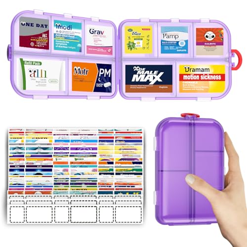 Image of Pill Organizer Travel Medicine Case - Daily Pill Organizer with 144 Labels, Portable Travel Essentials for Medication