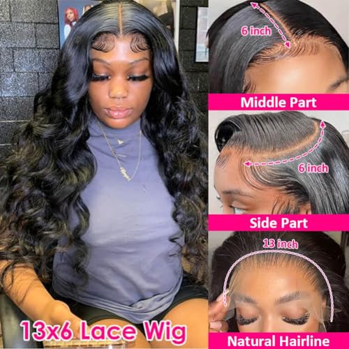 Image of Pizazz 13x6 HD Lace Front Wigs Human hair Pre Plucked Pre Bleached 180 Density Brazilian Body Wave Frontal Wigs Human Hair with Baby Hair Natural Hairline 22Inch
