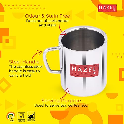 Image of HAZEL Stainless Steel Double Wall Green Tea Coffee Big Sobar Mug, 1 Pc, 210 ml
