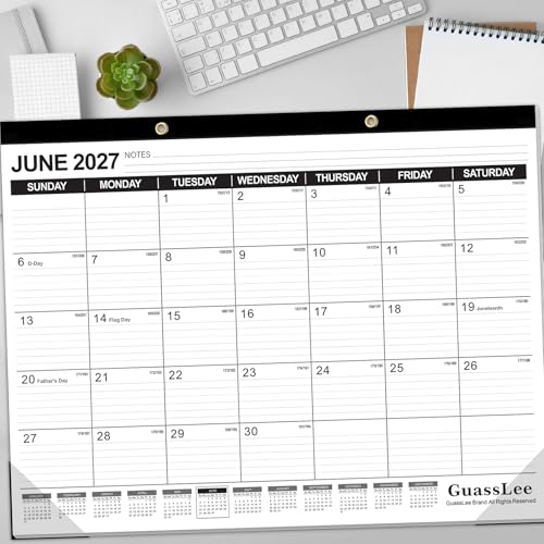 Image of GuassLee Large Desk Calendar 2026-2027,19 Months from Jun. 2026 to Dec. 2027, 22 x 17 Inches Desktop Wall Calendar Hanging Planner with Julian Date, Notes, Reinforced Corners for School Home Office