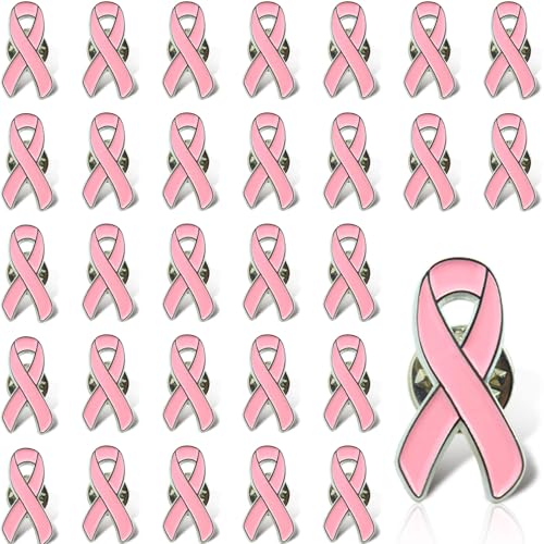 Image of 10 /30 /50 /100 /200 Pack Pink Ribbon Breast Cancer Awareness Lapel Pins Bulk for Public Events, Charity