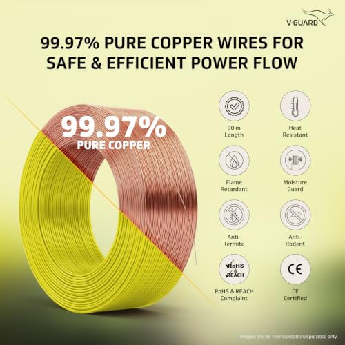 Image of V Guard Superio+ Eco Safe Triple Layered HRFR PVC Wiring Cables (Yellow, 1 Sqmm)