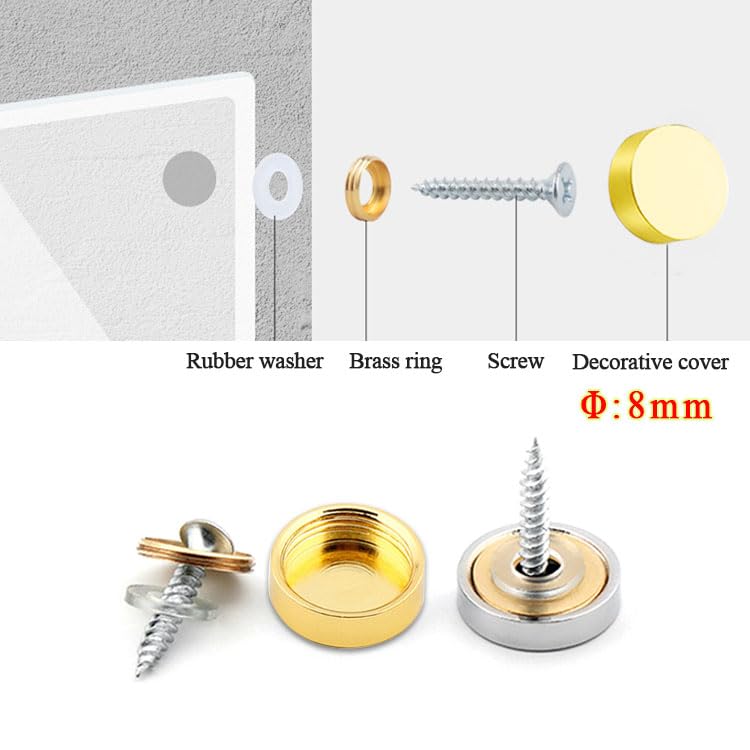 Wopanxye 8 Sets Mirror Screws Caps 21mm Decorative Brushed Covers Hardware hrome Stainless Steel Polished Nails Washer for Glass Signs Bath Plates Panels Coffee Tables Wardrobes Wood Furniture - Image 2