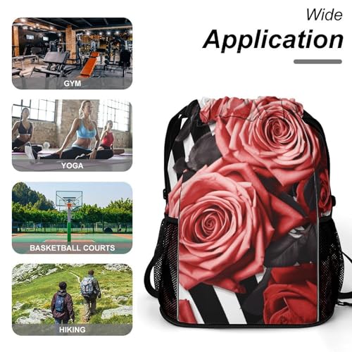 Mochila con cordón con compartimento para zapatos y bolsillos de malla 6