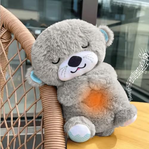 Image of Niku Breathing Teddy Bear Otter Soft Toys for Kids Baby Girls Grey Colour | Glowing Music for Baby Sensory Sleep | Lights Rhythmic Simulation Plush with Soothing Sound | Best Birthday Gift