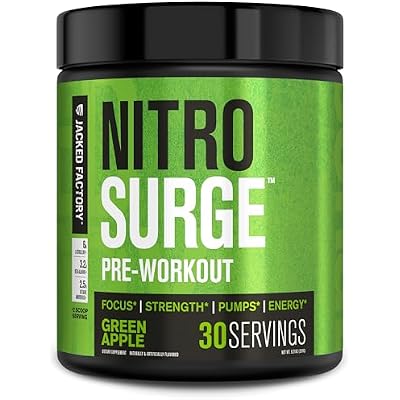 Jacked Factory NITROSURGE Pre Workout Supplement - Endless Energy, Instant Strength Gains, Clear Focus, Intense Pumps - NO Booster & Powerful Preworkout Energy Powder - 30 Servings, Green Apple