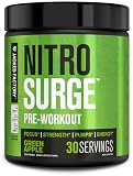 Jacked Factory NITROSURGE Pre Workout Supplement - Endless Energy, Instant Strength Gains, Clear Focus, Intense Pumps - NO Booster & Powerful Preworkout Energy Powder - 30 Servings, Green Apple