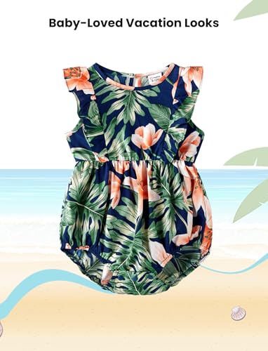 Image of PATPAT Family Matching Outfits Mommy and Me Dresses Hawaiian Tropical Vacation Beach Spaghetti Strap Dress and Shirt