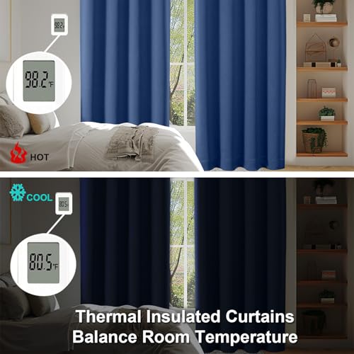 Image of Simplebrand Ava Royal Blue Short 36 Inches Blackout Curtain 2 Panels Set, Half Window Rod Pocket Privacy Curtain Tiers for Kitchen, Curtains Blackout for Bathroom Shades, W40 x L36 Inch, Royal Blue