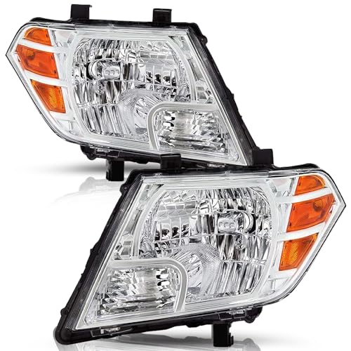 TUSDAR Headlights Assembly for 2009-2021 Nissan Frontier 4-Door Sedan Halogen Model Headlamps Driver & Passenger Side Chrome Housing