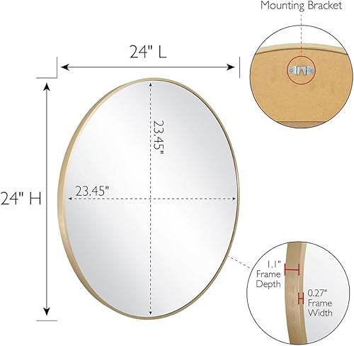 Miniatura 5 de Design House Kenna - Espejo redondo para pared, 24 pulgadas, marco de metal moderno, para sala de estar, dormitorio, baño, espejo de tocador,