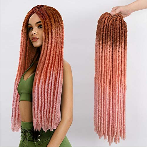 FASHION IDOL 5 Packs Long Faux Locs Crochet Hair 26 Inch Dreadlocks Crochet Hair Extensions Pink Ombre Straight Synthetic Crochet Locs