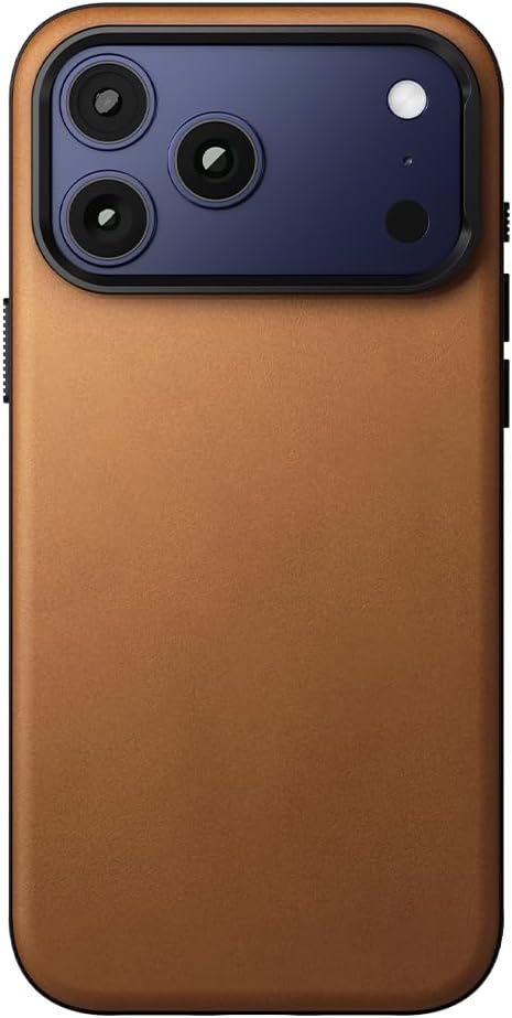 POUT CaseLoop Leather for iPhone 17 Pro Max – Netherlands Full-Grain Leather Case,Compatible with MagSafe,0–120° Magnetic Stand Ring,Oil-Waxed Veg-Tan Finish,Camera Button,Aluminum Bezel - Caramel Tan