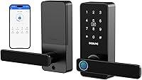 DESLOC B200L Fingerprint Smart Lock with Handle - Keyless Entry, App Control, 0.3s Unlock, Auto-Lock, IP54 Black Deadbolt