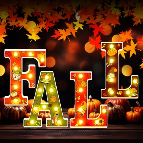 Image of Aurelema Fall Light up Table Decorations, Fall Thanksgiving Letters LED Marquee Sign Thanksgiving Light Decor Autumn Harvest Tabletop Centerpiece for Indoor Home Mantel Party Decor