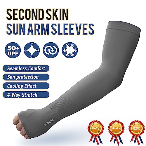 Image of GOUNOD Sun Protection Cooling Arm Sleeves with Thumb Holes - Gardening Outdoors Sports Workouts Sunscreen Arm Sleeves