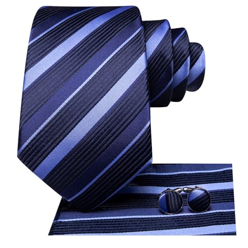 Image of Hi-Tie Mens Paisley Floral Striped Ties Set Silk Necktie and Lapel Pin for Men Pocket Square Cufflinks Set Business Wedding