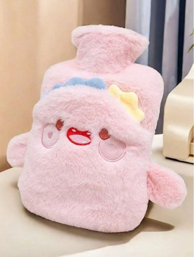 Image of Heating Water Bag For Pain Relief Hot Pack Portable Cartoon Cute Hot Water Bag with Soft Cover Heating Pad For Menstrual /Back Pain Period Cramps Therapy - 1L (PINK - Rabbit)