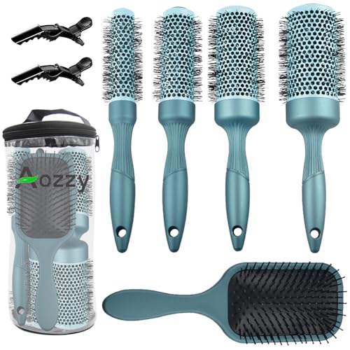 Aozzy 5pcs Hair Drying Brush Round Set, Pottery Lonic Round Hair Brush Set for Blow Drying Curling