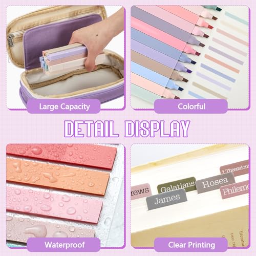 Chiisong 73 Pcs Aesthetic Bible Journaling Study Supplies Book Annotation Kit Highlighters Sticky Notes Gel Pens Book Pen Clip Pencil Case for Bible School Gift for Christmas(Purple)