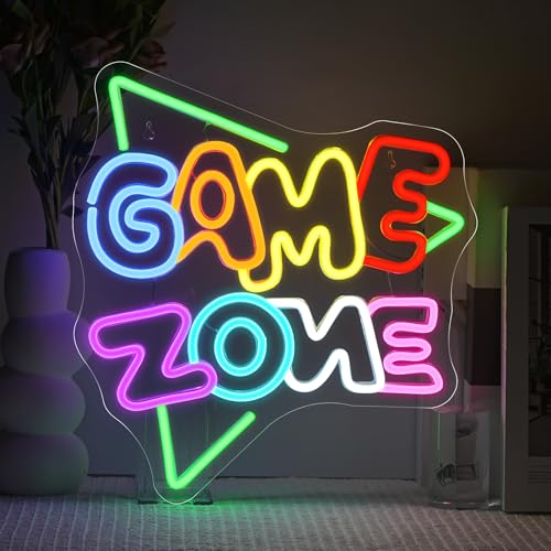 SIGNSHIP Cartel de neón Game Zone, letrero LED ajustable para decoración de pared de sala de juegos, alimentado por USB, ideas de regalo de neón para niños, dormitorio, sala de juegos, juegos