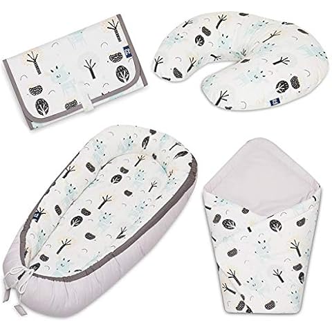 Peti Bebe Newborn 4in1 Set - Baby Nest + Swaddle Blanket + Travel Changing Mat - Deers Cover